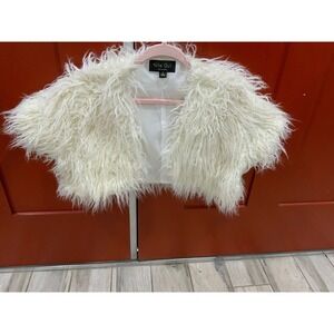 Nite Out By Soy Whaler White Shaggy Faux Fur Bolero Jacket Size XL